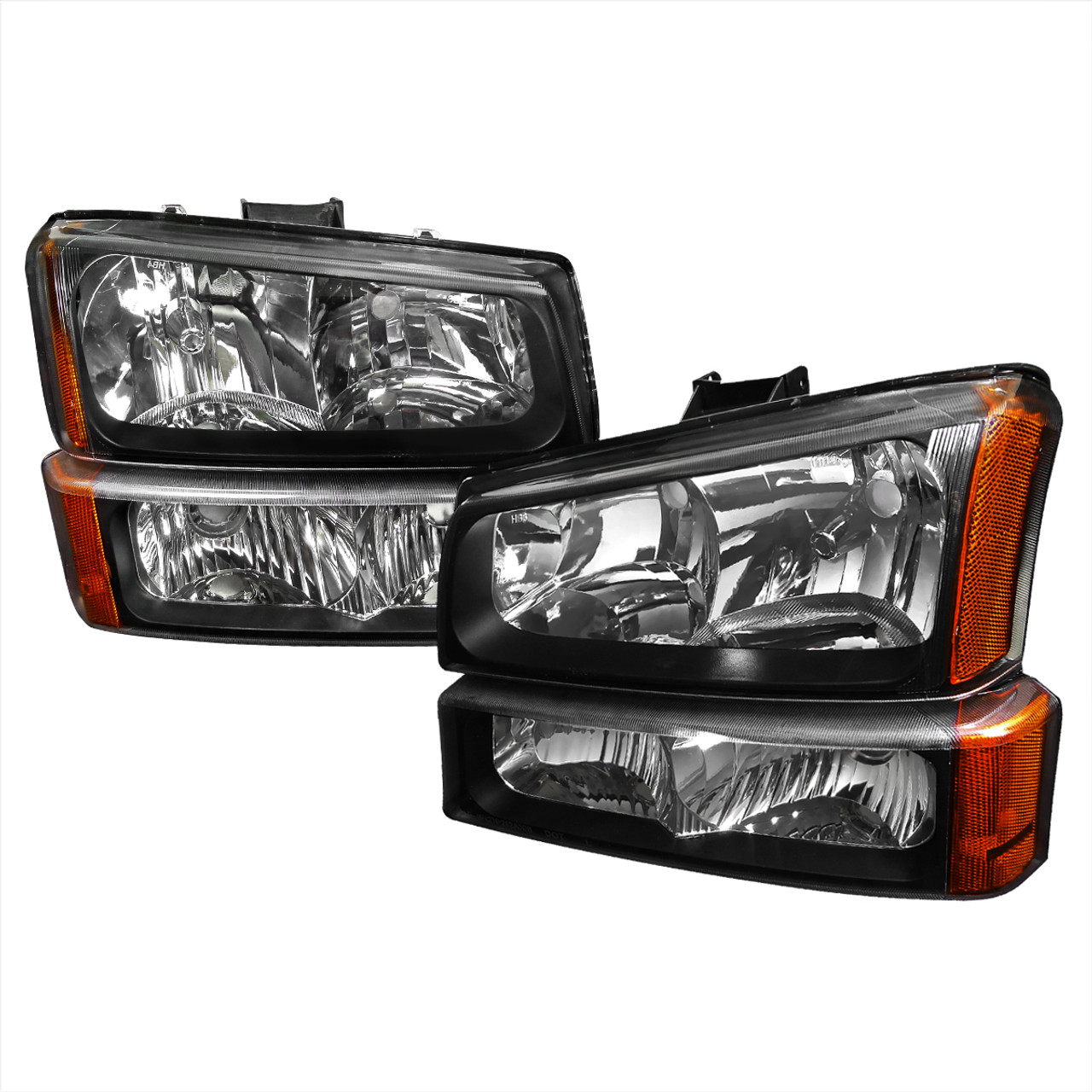 2002-2006 Chevrolet Avalanche/ 2003-2007 Silverado Factory Style Headlights  w/ Bumper Lights (Matte Black Housing/Clear Lens)