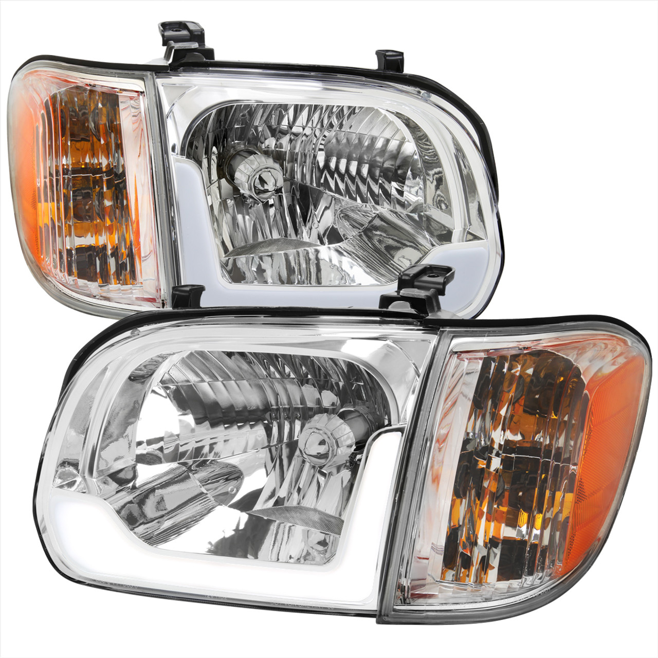 2005-2006 Toyota Tundra/2005-2007 Sequoia Switchback Sequential LED Bar  Factory Style Headlights w/Corner Lamps (Chrome Housing/Clear Lens)