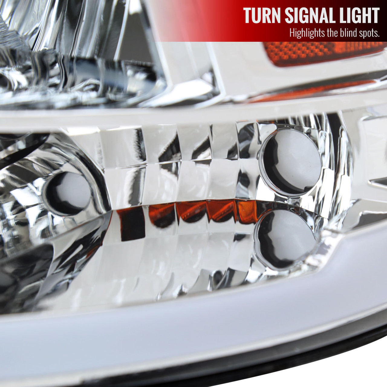 2009-2018 Dodge RAM 1500/ 2019 RAM 1500 Classic / 2010-2018 Dodge RAM  2500/3500 LED Bar Factory Quad Style Headlights (Chrome Housing/Clear Lens)