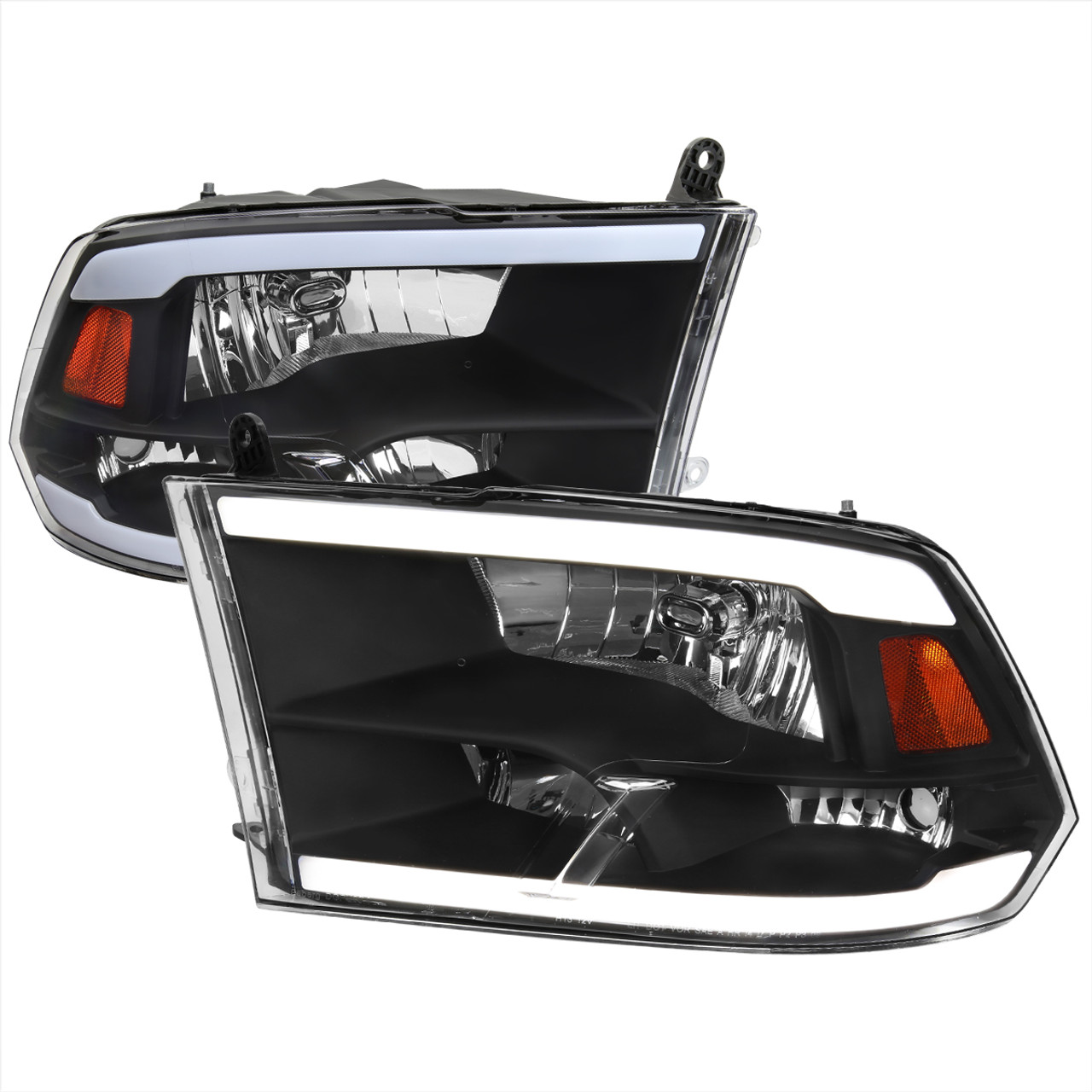 2009-2018 Dodge RAM 1500/ 2019 RAM 1500 Classic / 2010-2018 Dodge RAM  2500/3500 LED Bar Factory Quad Style Headlights (Matte Black Housing/Clear  Lens)