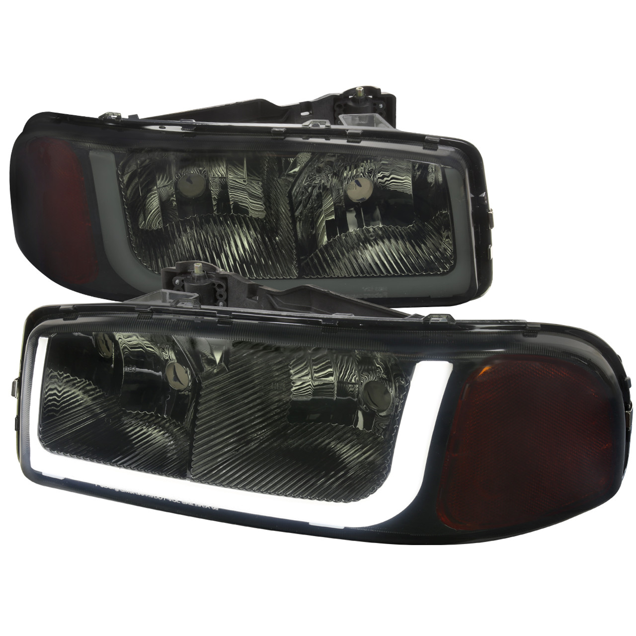 1999-2006 GMC Sierra/ 2000-2006 Yukon/Yukon XL LED Tube Factory Style  Headlights (Chrome Housing/Smoke Lens)