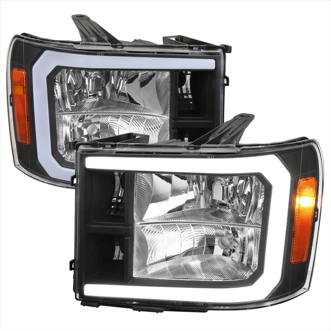 2007-2013 GMC Sierra 1500/2500/3500 LED Bar Factory Style Headlights (Matte  Black Housing/Clear Lens)