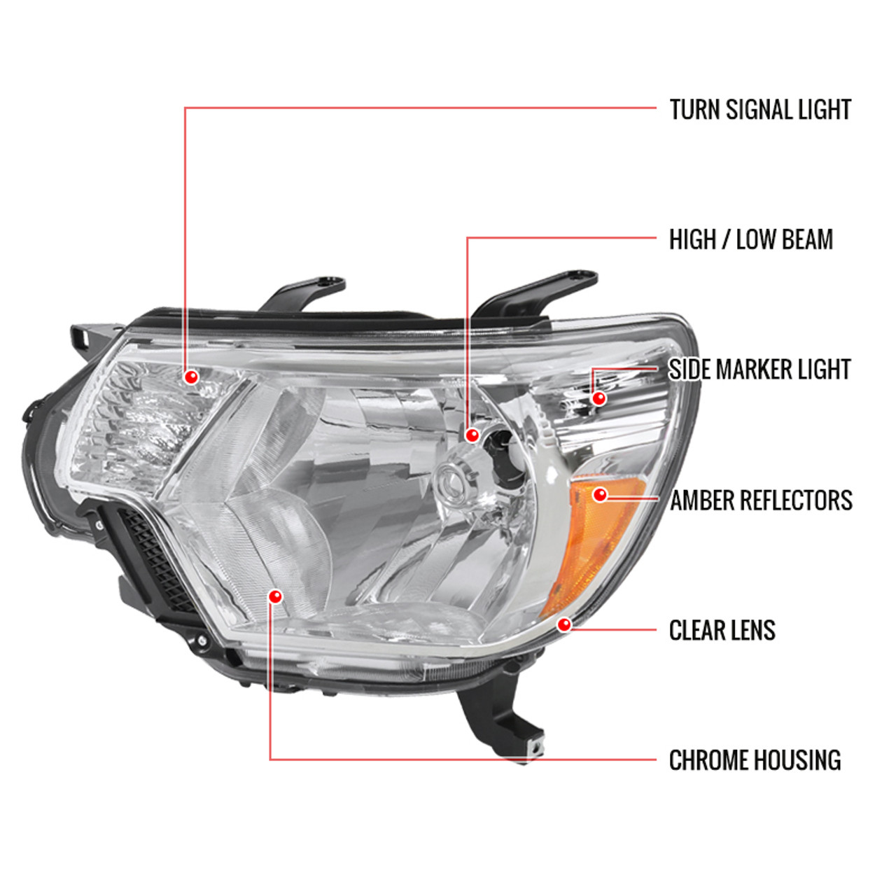 2012-2015 Toyota Tacoma Factory Style Headlights (Chrome Housing