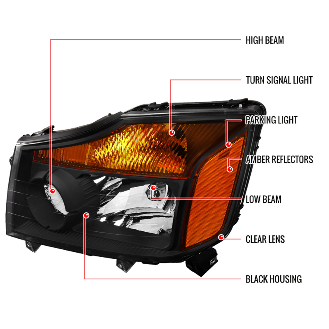 2004-2015 Nissan Titan/ 2004-2007 Armada Factory Style Headlights w/ Amber  Reflectors (Matte Black Housing/Clear Lens)