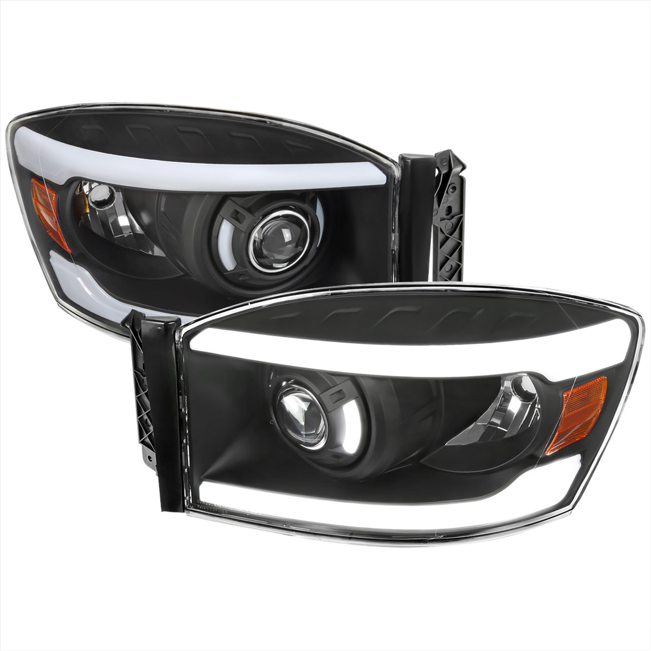 2006-2008 Dodge RAM 1500/ 2006-2009 Dodge RAM 2500/3500 LED Tube Projector  Headlights (Matte Black Housing/Clear Lens)