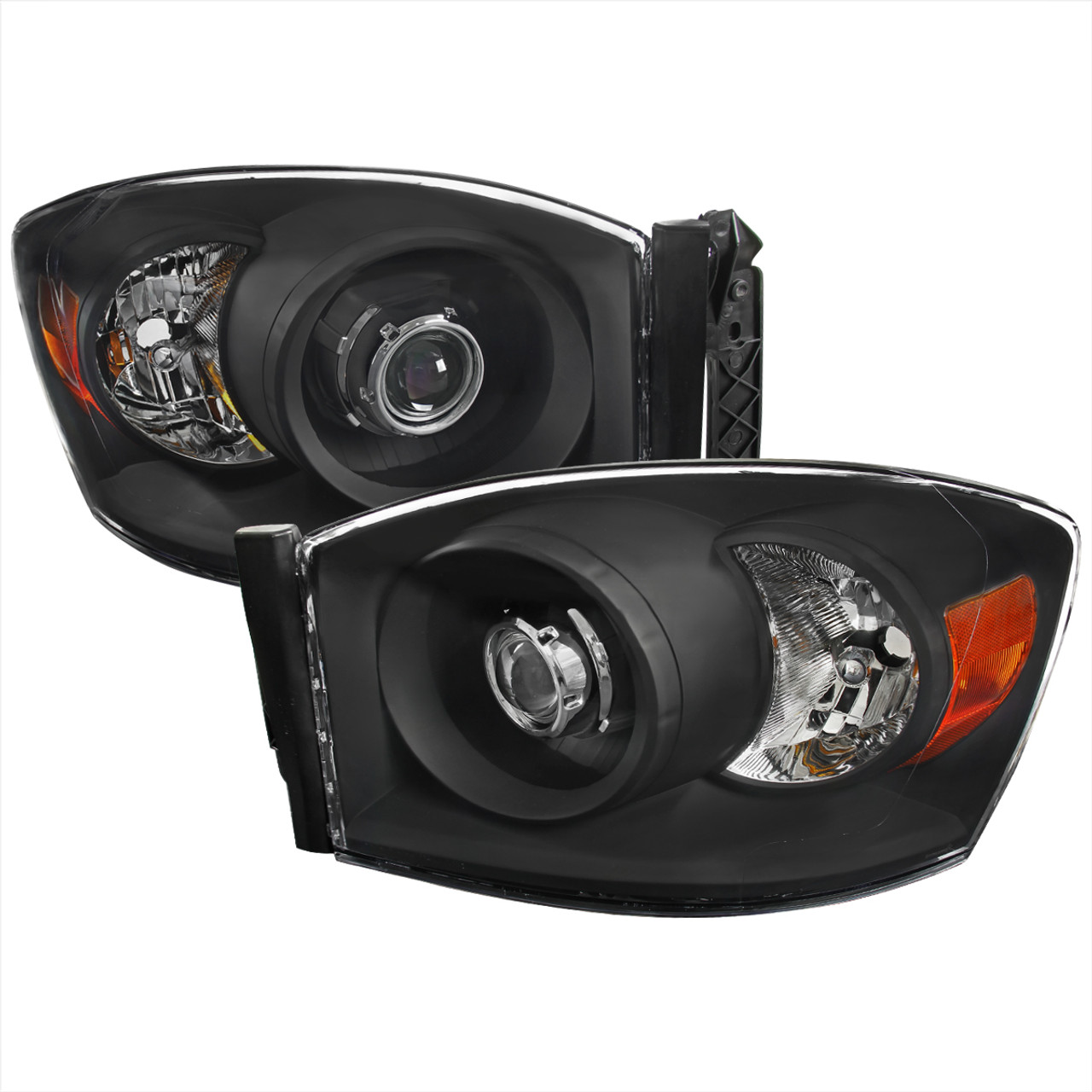 2006-2008 Dodge RAM 1500/ 2006-2009 RAM 2500 3500 Retro Style Projector  Headlights (Matte Black Housing/Clear Lens)