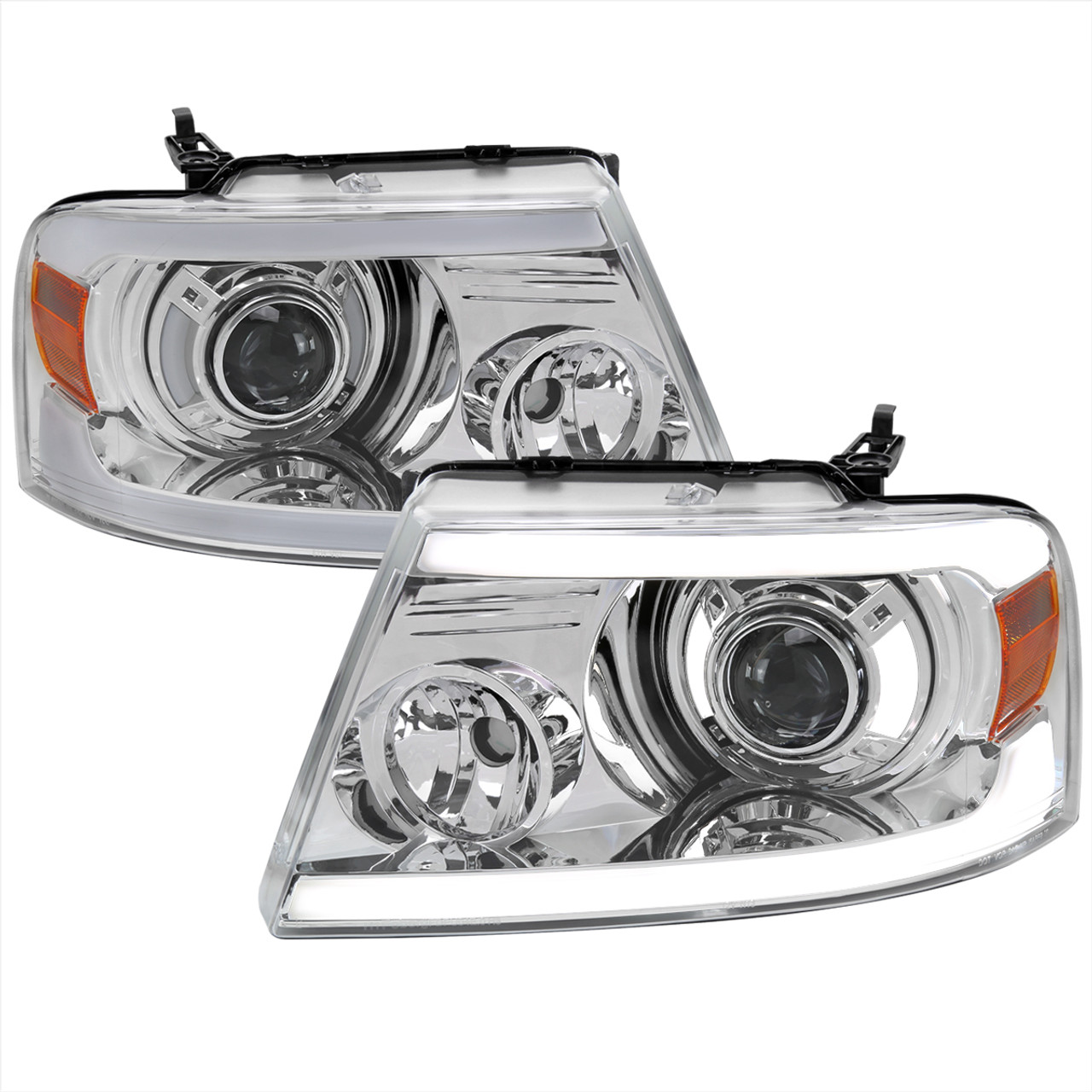 2004-2008 Ford F-150/ 2006-2008 Lincoln Mark LT Projector Style Headlights  w/ LED Bar (Chrome Housing/Clear Lens)