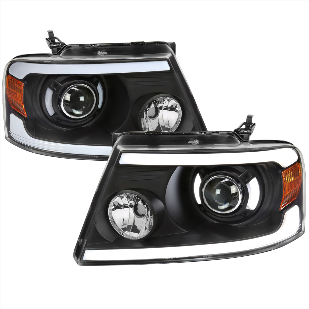 2004-2008 Ford F-150/ 2006-2008 Lincoln Mark LT LED Tube Projector  Headlights (Matte Black Housing/Clear Lens)