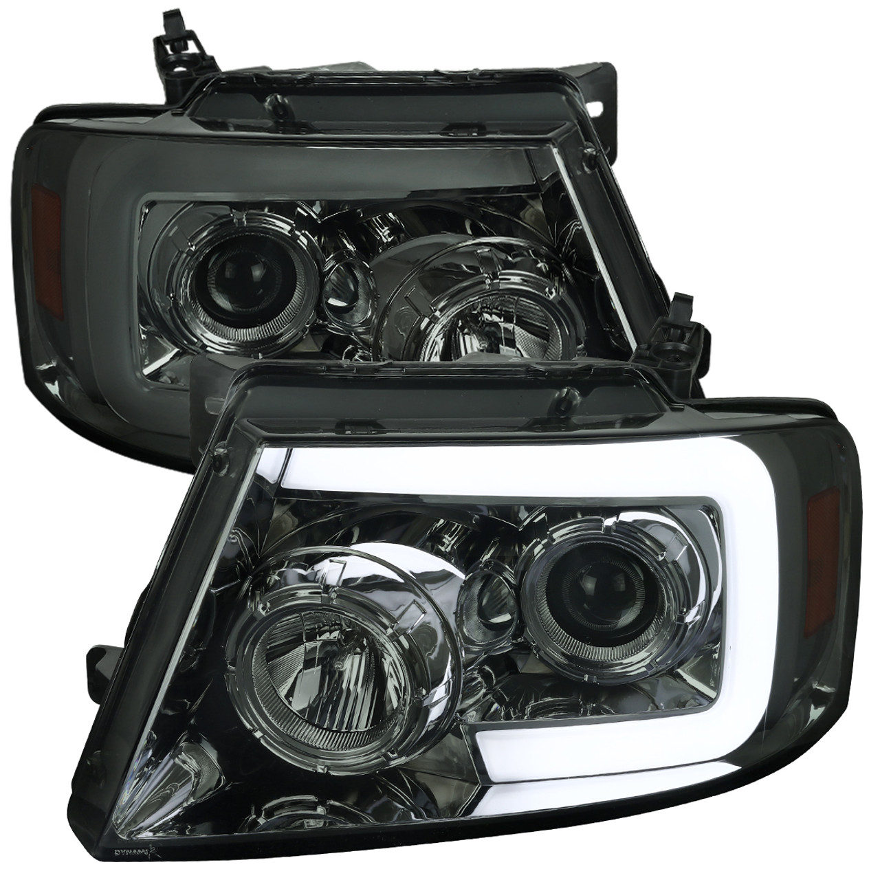 2004-2008 Ford F-150/ 2006-2008 Lincoln Mark LT Switchback Sequential LED  C-Bar Projector Headlights (Chrome Housing/Smoke Lens)