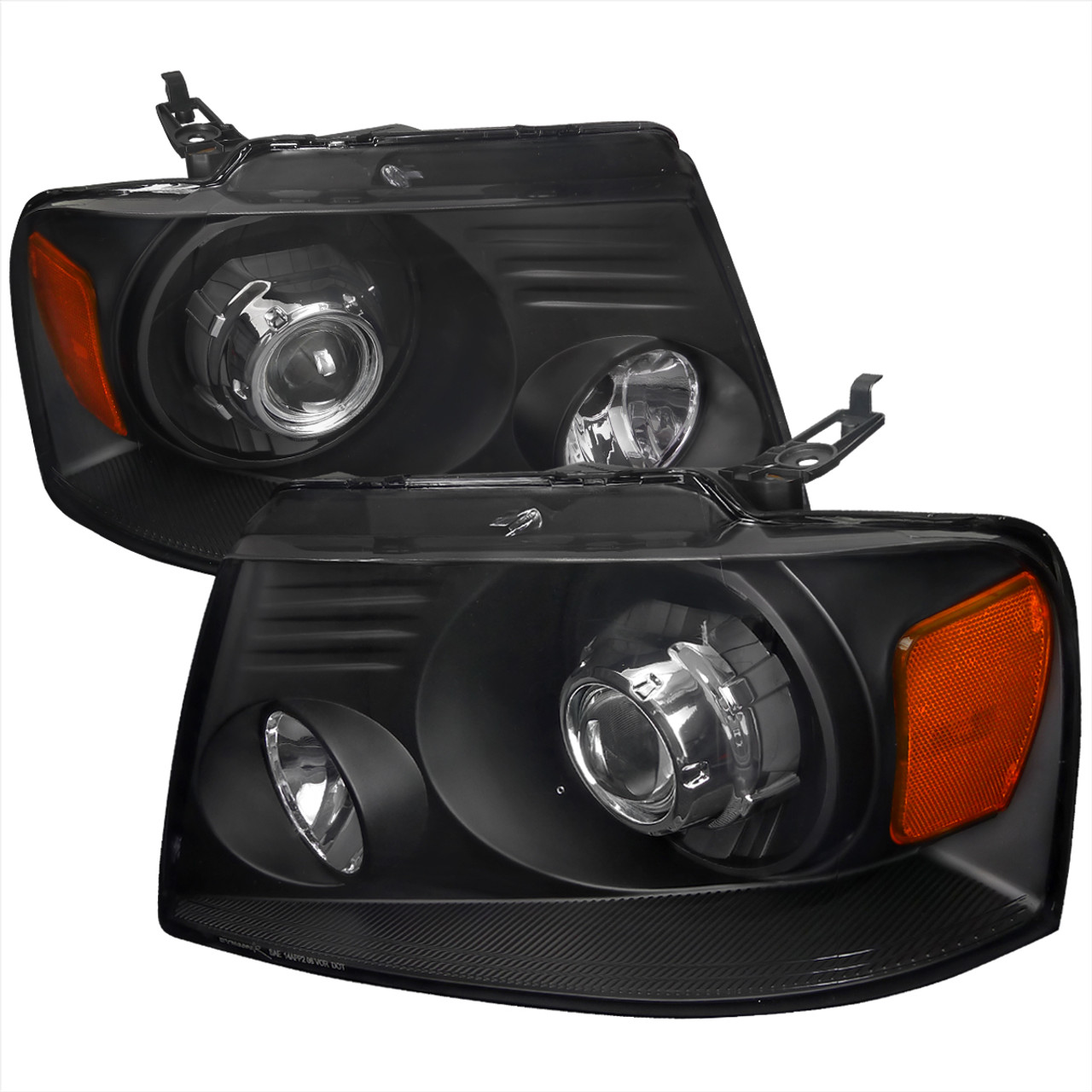 2004-2008 Ford F-150/ 2006-2008 Lincoln Mark LT Projector Headlights w/  Amber Reflectors (Matte Black Housing/Clear Lens)