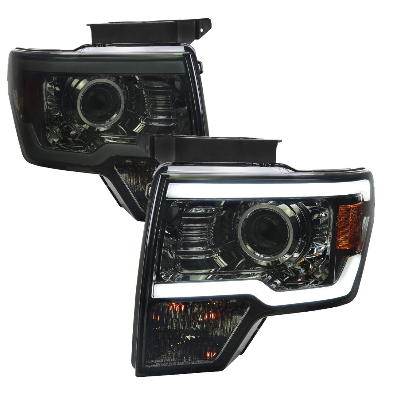 2009-2014 Ford F-150 LED Strip Projector Headlights (Chrome Housing/Smoke  Lens)