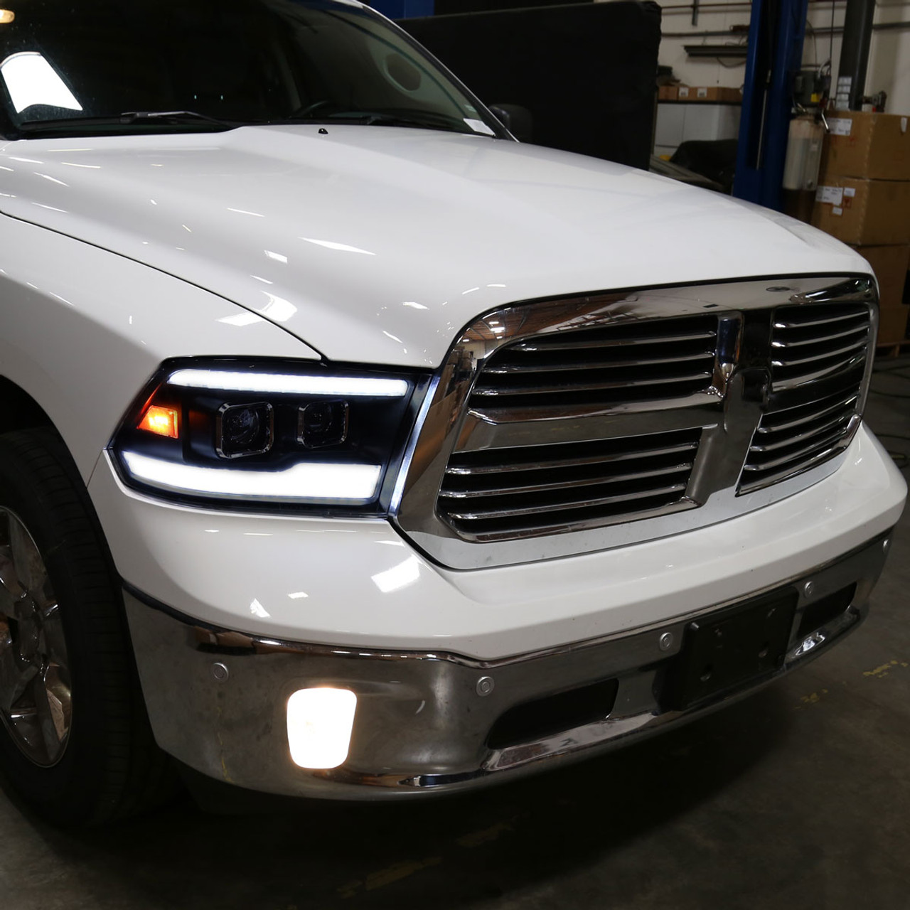 2009-2018 Dodge RAM 1500 / 2019-2021 RAM Classic / 2010-2018 RAM 2500 3500  Switchback Sequential Projector Headlights (Matte Black Housing/Smoke Lens)