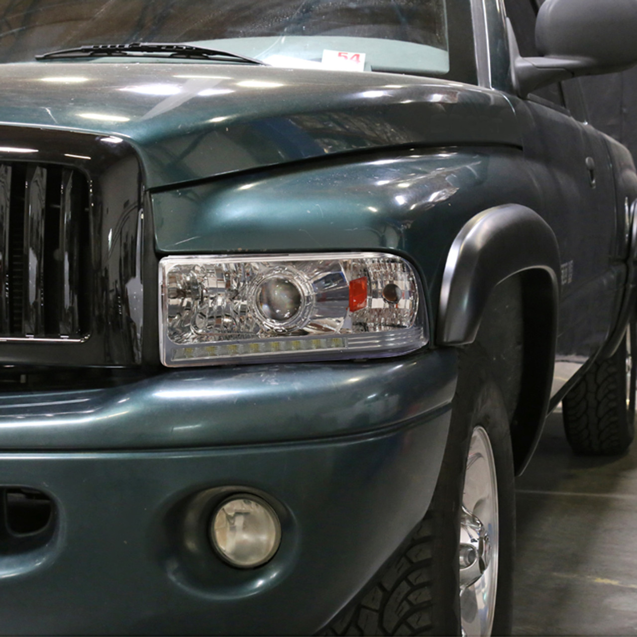 1994-2001 Dodge RAM 1500/ 1994-2002 RAM 2500 3500 Projector Headlights w/  SMD LED Light Strip (Chrome Housing/Clear Lens)