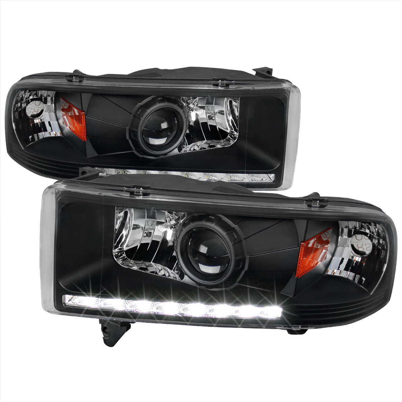 1994-2001 Dodge RAM 1500/ 1994-2002 RAM 2500 3500 Projector Headlights w/  SMD LED Light Strip (Matte Black Housing/Clear Lens)