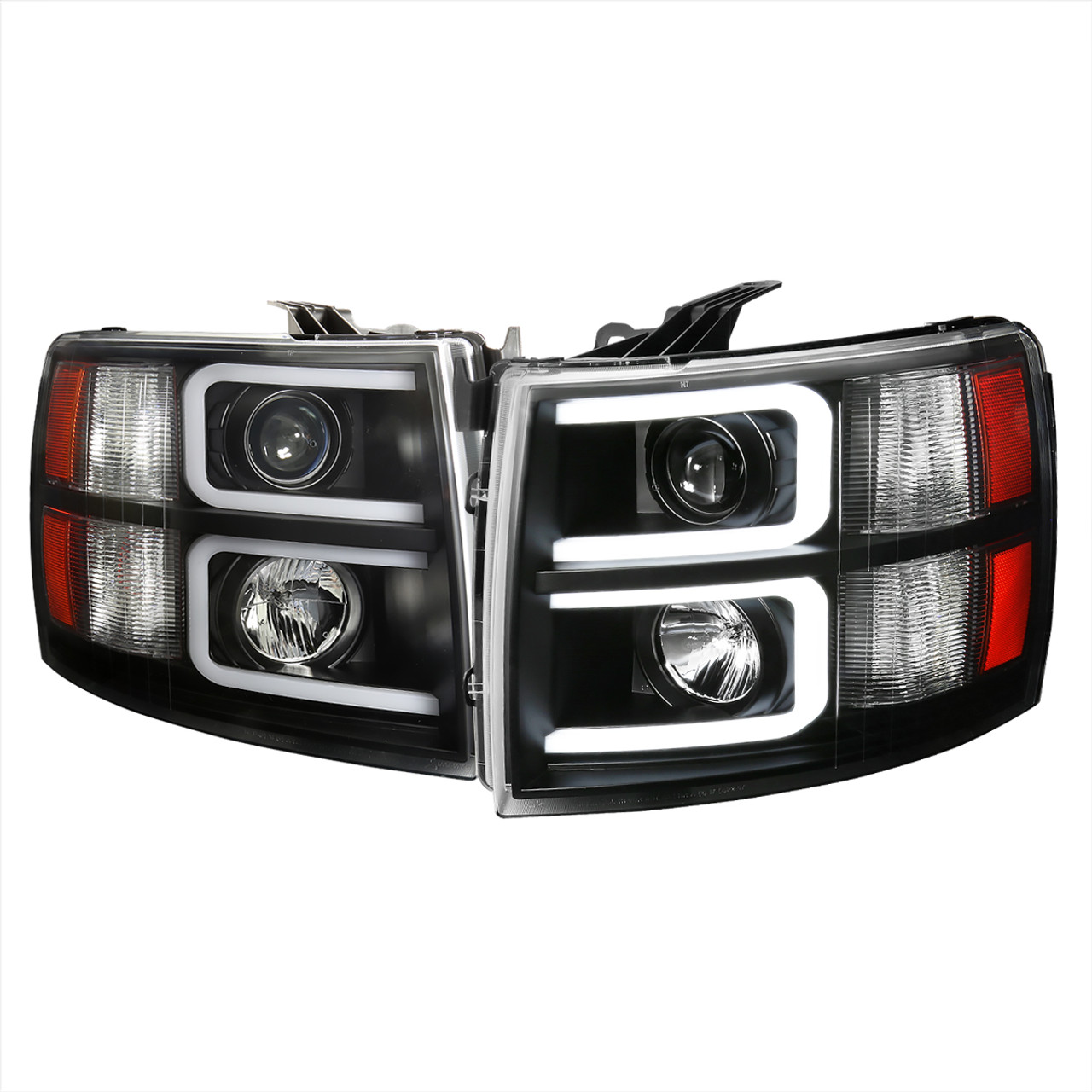 2007-2013 Chevrolet Silverado 1500/ 2007-2014 Silverado 2500HD 3500HD Dual  LED C-Bar Projector Headlights (Matte Black Housing/Clear Lens)