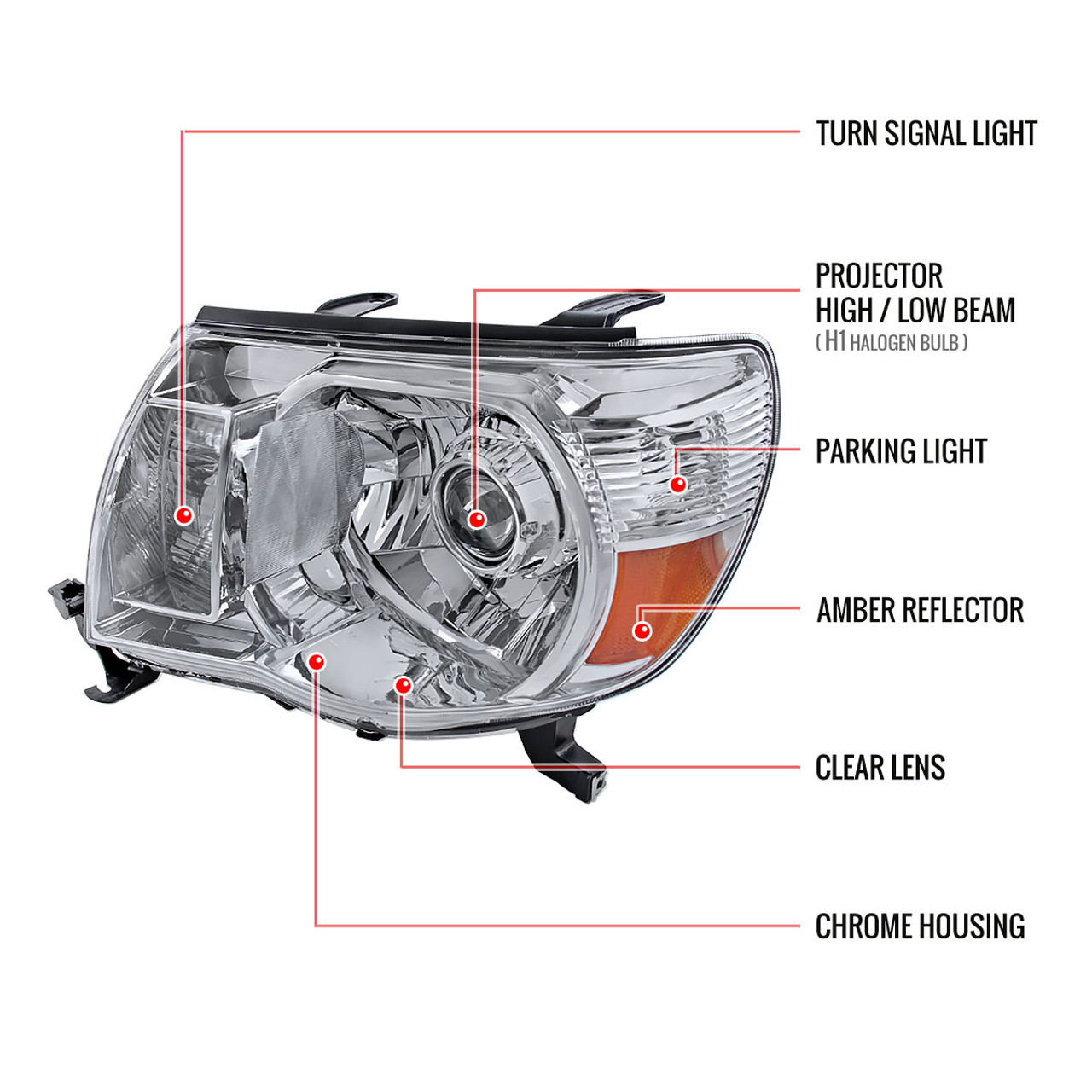 2005-2011 Toyota Tacoma Retro Style Projector Headlights (Chrome