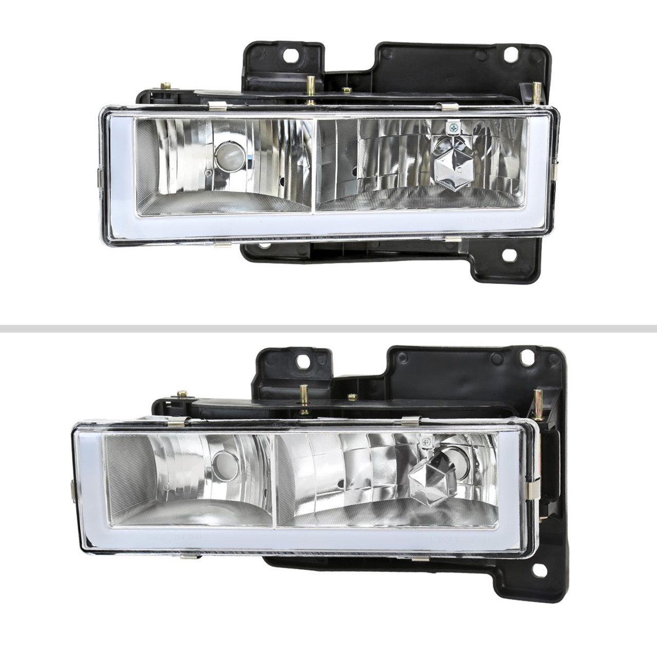 1988-1998 Chevrolet C/K C10/Tahoe/Suburban/Silverado GMC  Sierra/Yukon/Suburban LED Bar Crystal Headlights (Chrome Housing/Clear Lens)