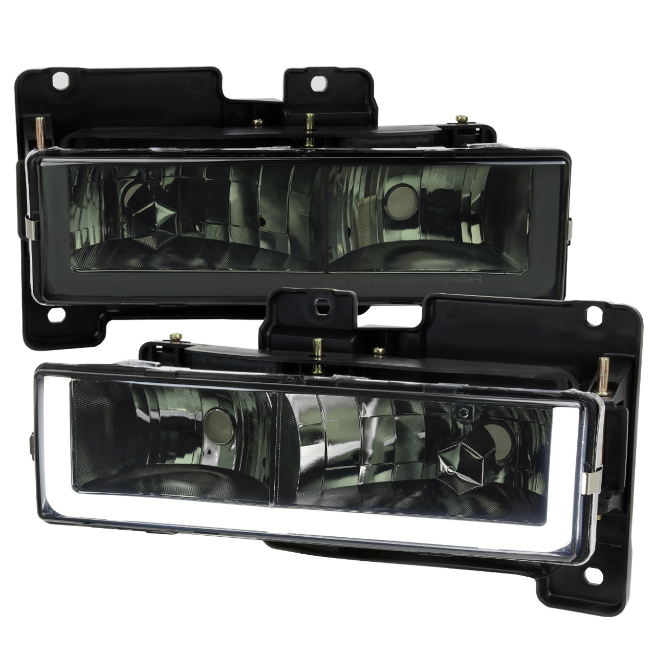 1988-1998 Chevrolet C/K C10/Tahoe/Suburban/Silverado GMC  Sierra/Yukon/Suburban LED Bar Crystal Headlights (Chrome Housing/Smoke Lens)