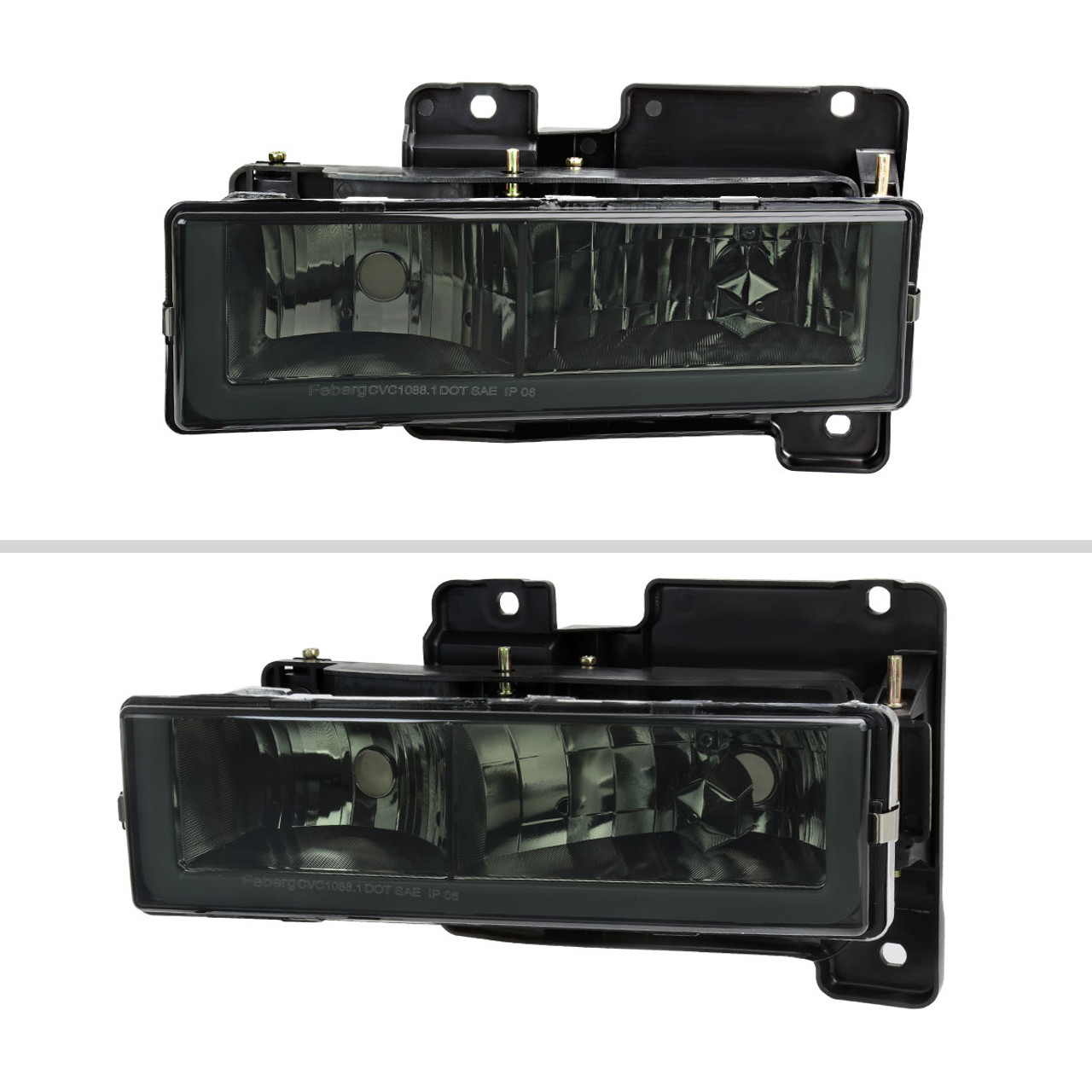 1988-1998 Chevrolet C/K C10/Tahoe/Suburban/Silverado GMC  Sierra/Yukon/Suburban LED Bar Crystal Headlights (Chrome Housing/Smoke Lens)