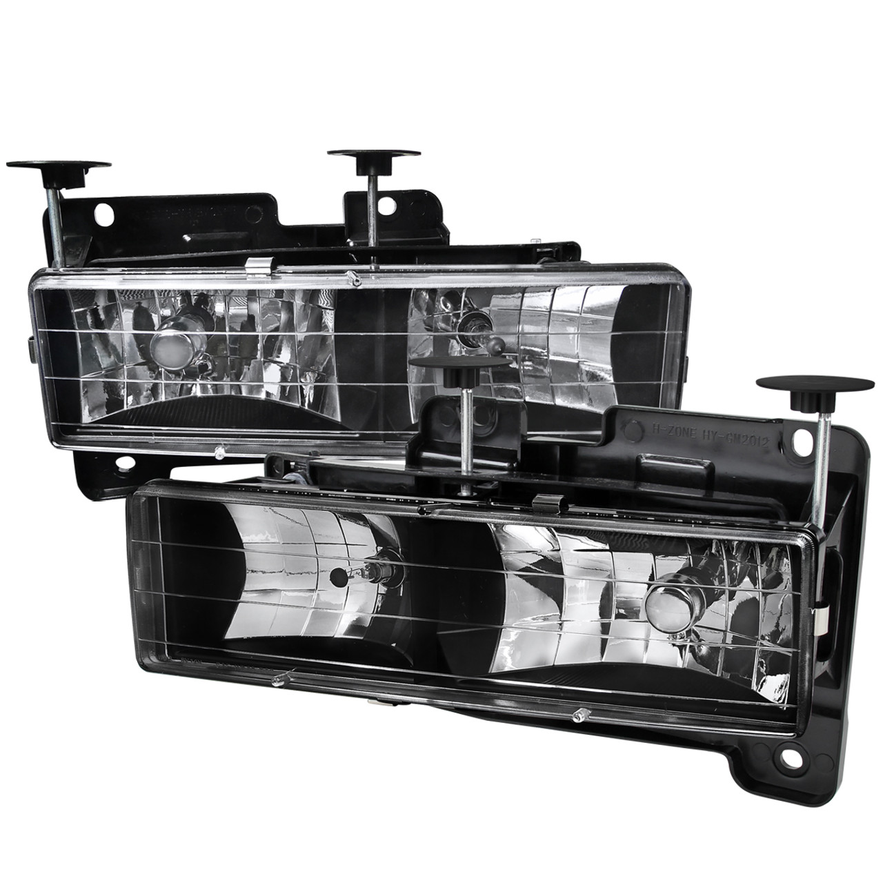 1988-1998 Chevrolet C/K C10/Tahoe/Suburban/Silverado GMC  Sierra/Yukon/Suburban Crystal Headlights (Matte Black Housing/Clear Lens)