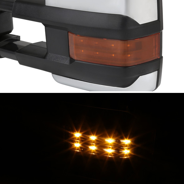 2014-2018 Chevrolet Silverado/ GMC Sierra Power Adjustable, Folding, Heated, & Manual Extendable Chrome Towing Mirrors w/ LED Turn Signal & Clearance Lights