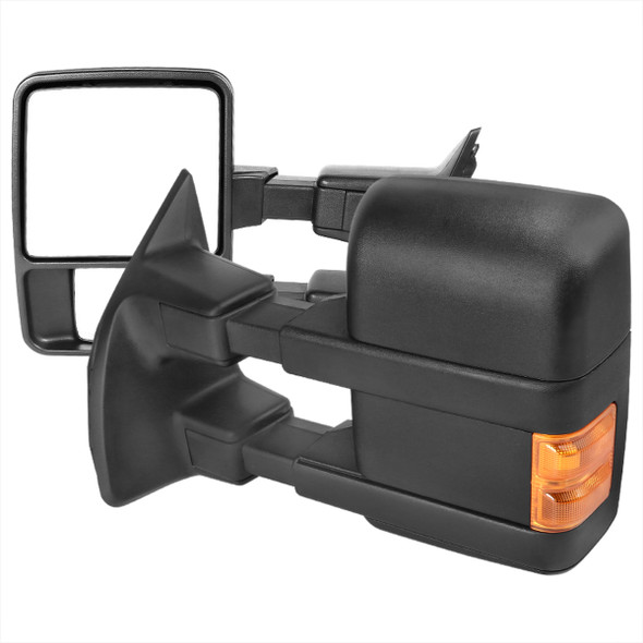2003-2015 Ford F-250/F-350/F-450/F-550 Manual Adjustable & Extendable Towing Mirrors w/ Amber Lens Turn Signal Lights