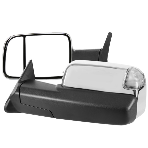 1998-2001 Dodge RAM 1500/1998-2002 RAM 2500/3500 Chrome Power Heated Towing Mirrors With Clear Lens LED Turn Signal