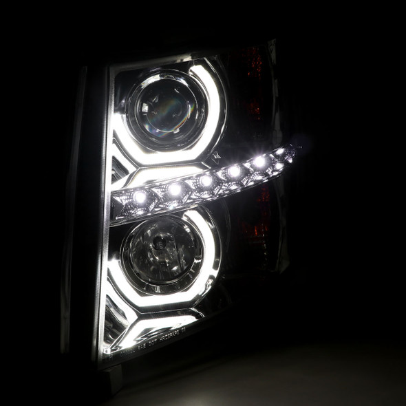 2007-2013 Chevrolet Silverado 1500/ 2007-2014 Silverado 2500HD 3500HD Dual U-Ring Halo Projector Headlights w/ LED Light Strip (Chrome Housing/Smoke Lens)