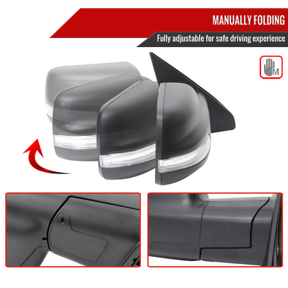 2019-2024 Dodge RAM 1500 Black Power Adjustable, Manual Fold, BSD & Heated Side Mirror w/ LED Puddle Light and Turn Signal Light - Passenger Side Only 2019-2024 Dodge RAM 1500 Black Power Adjustable, Manual Fold, BSD & Heated Side Mirror w/ LED Puddle Light and Turn Signal Light - Passenger Side Only