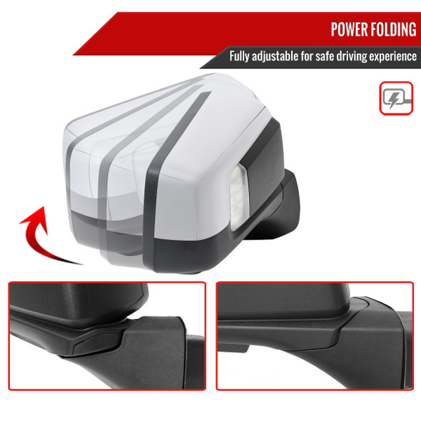 2019-2024 Chevrolet Silverado 1500 Chrome Power Adjustable, Auto-Fold, BSD & Heated Side Mirror w/ LED Puddle and Turn Signal Light - Passenger Side Only