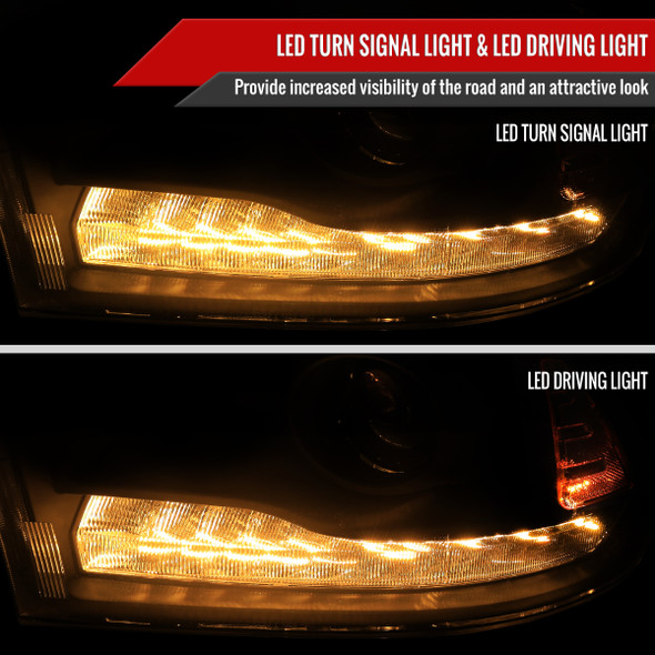 2013-2018 Ram 1500 2500 3500 LED Bar Projector Headlights (Matte Black Housing/Clear Lens)
