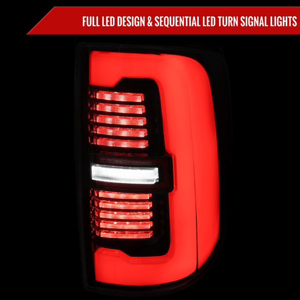 2019-2024 Dodge RAM 2500/3500 LED Sequential Signal Tail Lights (Jet Black Housing / Clear Lens)