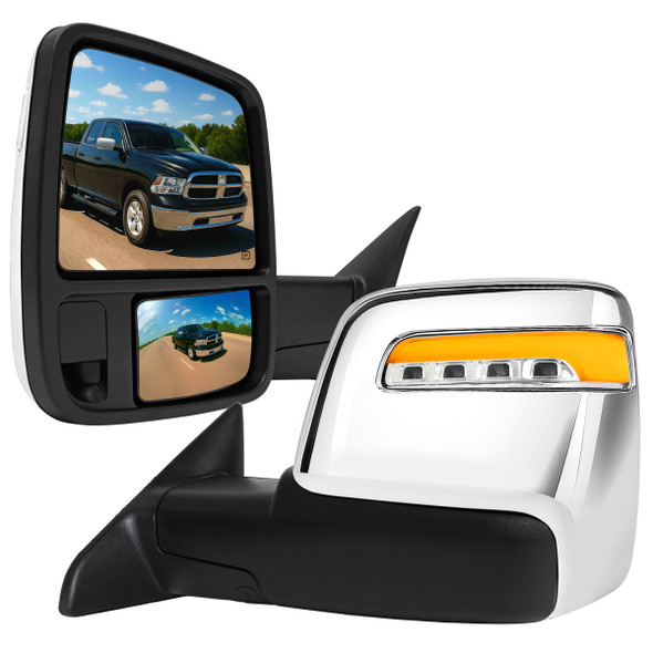 2009-2012 Dodge RAM 1500 Chrome Power Heated 2023 Style Towing Mirror w/ Sequential Signal