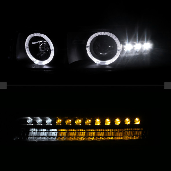 1999-2002 Chevrolet Silverado/ 2000-2006 Chevrolet Tahoe/Suburban Dual Halo Projector Headlights with LED Sequential Turn Signal Bumper Lights (Matte Black Housing/Clear Lens)