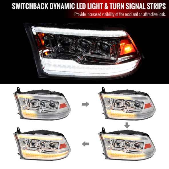 2009-2018 Dodge RAM 1500 / 2019 RAM Classic / 2010-2018 RAM 2500 3500 Switchback Sequential Full LED Projector Headlights (Chrome Housing/Clear Lens) 2009-2018 Dodge RAM 1500 / 2019 RAM Classic / 2010-2018 RAM 2500 3500 Switchback Sequential Full LED Projector Headlights (Chrome Housing/Clear Lens)
