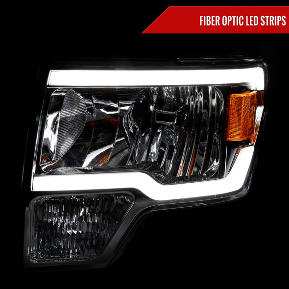 2009-2014 Ford F-150 LED Tube Factory Style Headlights (Chrome Housing/Clear Lens)