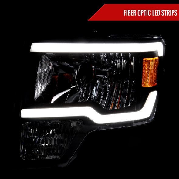 2009-2014 Ford F-150 LED Tube Factory Style Headlights (Matte Black Housing/Clear Lens)