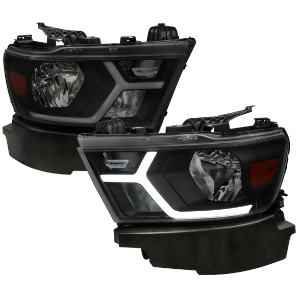 2019-2023 Dodge RAM 1500 Animated LED Bar Factory Style Headlights (Matte Black Housing/Smoke Lens)