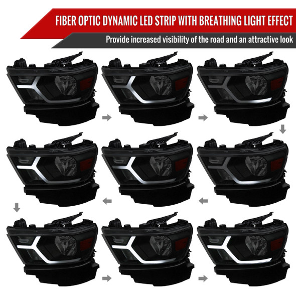 2019-2023 Dodge RAM 1500 Animated LED Bar Factory Style Headlights (Matte Black Housing/Smoke Lens)