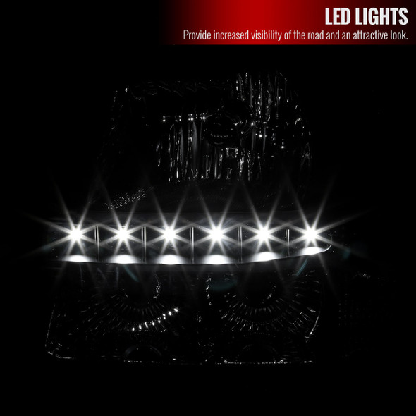 2002-2006 Chevrolet Avalanche/ 2003-2007 Silverado 1PC Factory Style Headlights w/ SMD LED Light Strip & Bumper Lights (Matte Black Housing/Clear Lens)