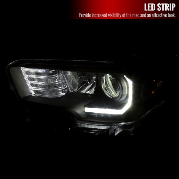 2016-2023 Toyota Tacoma LED Bar Projector Headlight (Matte Black Housing/Clear Lens)