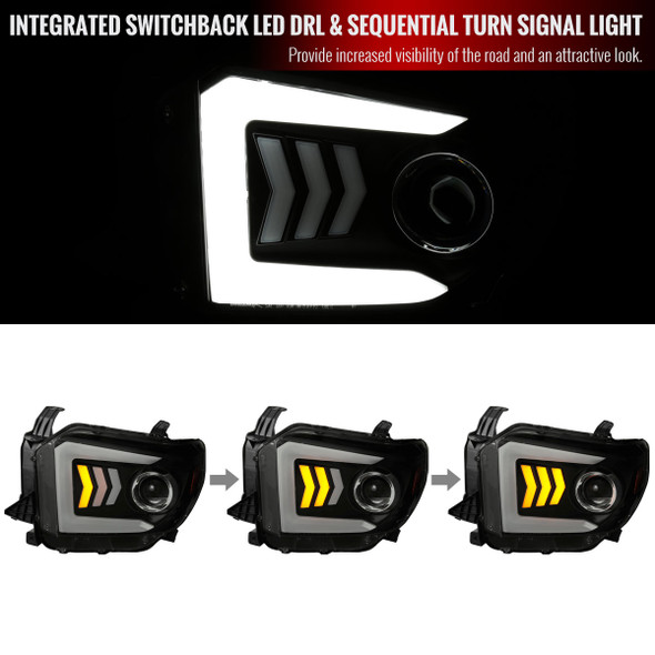 2014-2021 Toyota Tundra LED C-Bar Projector Headlights w/ Sequential Arrow Turn Signals (Black Housing/Smoke Lens)