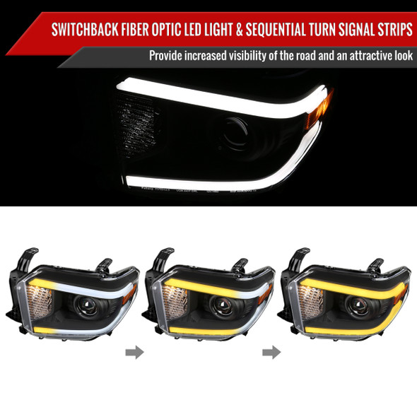2014-2021 Toyota Tundra LED Switchback Sequential Turn Signal LED Bar Projector Headlights (Matte Black Housing/Clear Lens)