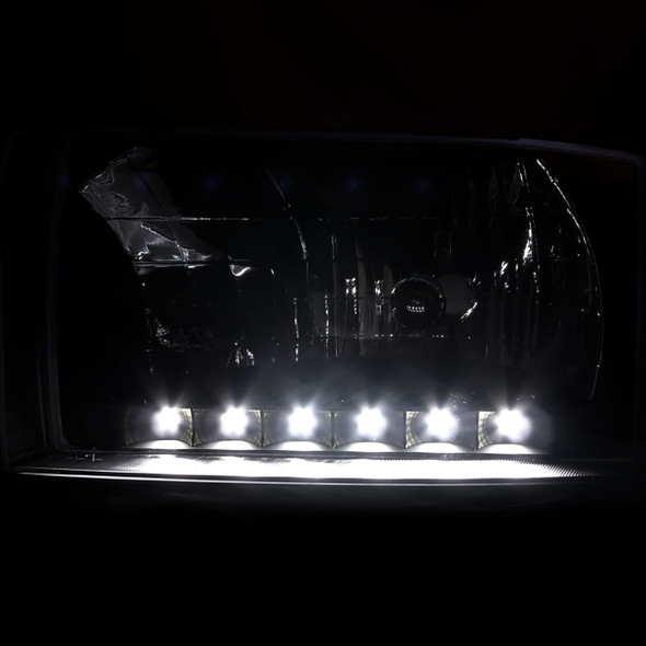 1999-2004 Ford F-250/F-350/F-450/F-550/Excursion Factory style Headlights w/ SMD LED Light Strip (Matte Black Housing/Clear Lens)