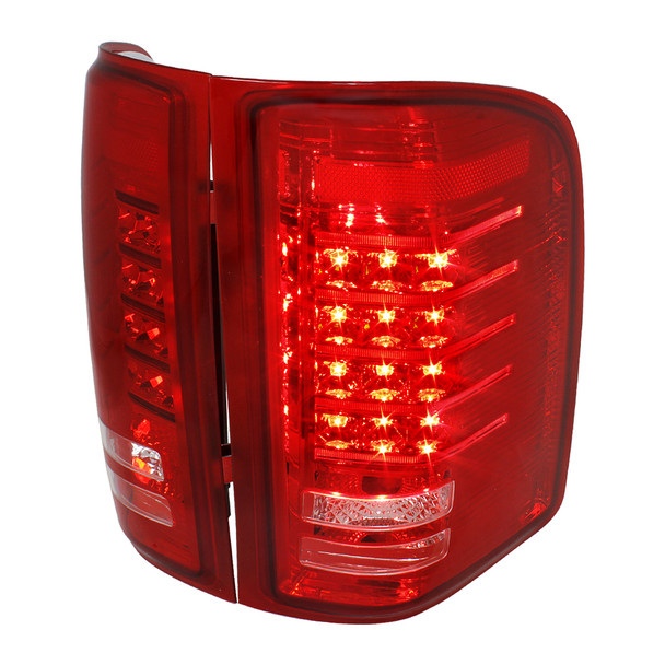 2007-2014 Chevrolet Silverado 1500 2500HD 3500HD LED Tail Lights (Chrome Housing/Red Lens)