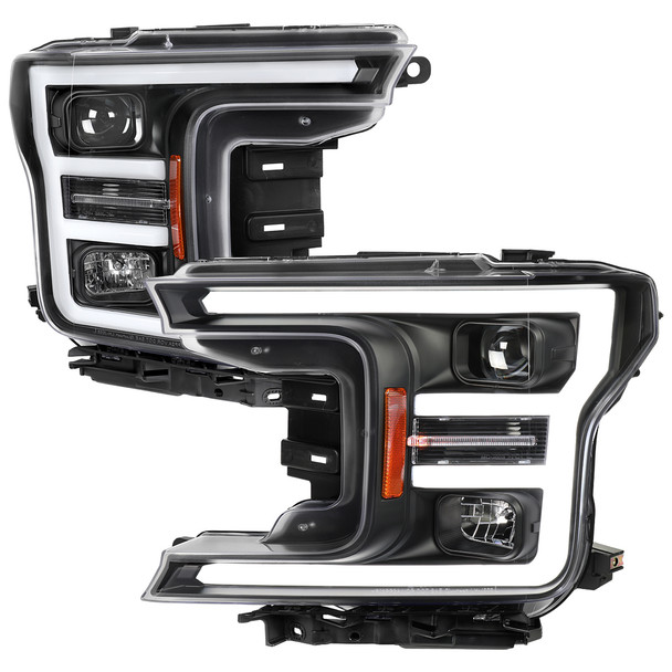2018-2020 Ford F-150 LED C-Bar Projector Headlights (Black Housing / Clear Lens)