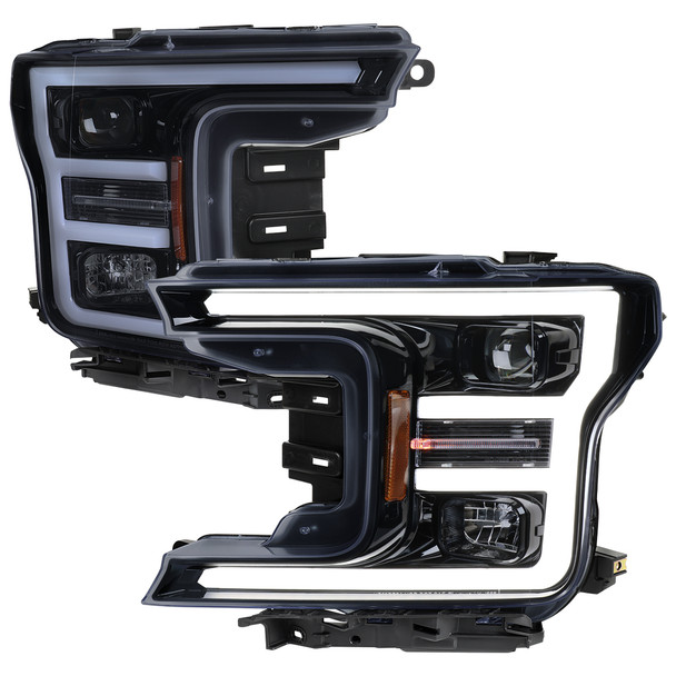2018-2020 Ford F-150 LED C-Bar Projector Headlights (Black Housing / Smoked Lens)