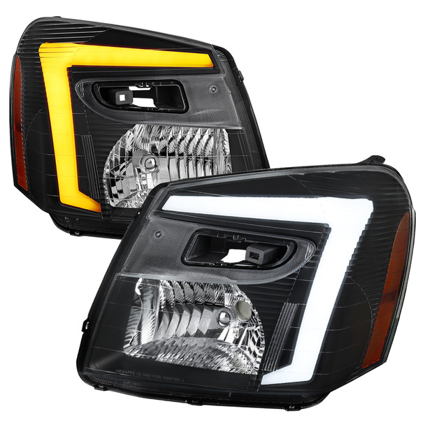 2005-2009 Chevrolet Equinox Factory Style Headlights with Sequential Switchback LED Bar Turn Signal (Matte Black Housing / Clear Lens)