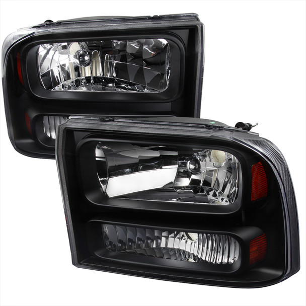 1999-2004 Ford Excursion/F-250/F-350/F-450/F-550 Crystal Headlights (Matte Black Housing/Clear Lens)