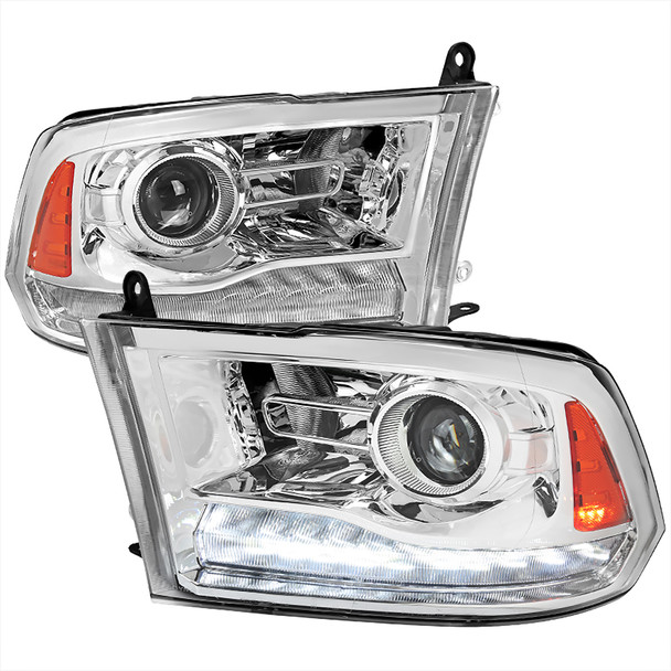 2009-2018 Dodge RAM 1500 / 2019-2021 RAM Classic / 2010-2018 RAM 2500 3500 Switchback Sequential LED Bar Projector Headlights (Chrome Housing/Clear Lens)